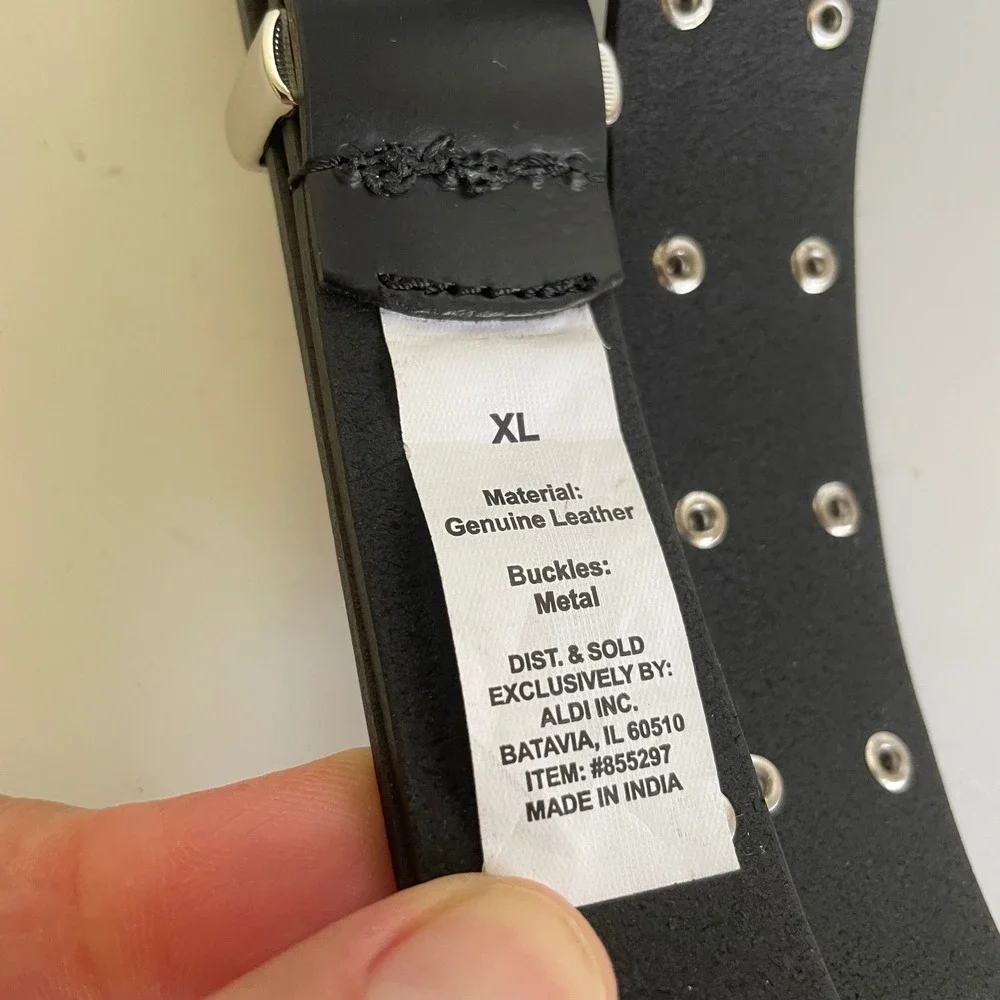 Black Leather Double Studded Belt Punk Goth Retro Rock Gothic XL 38-41 inch‎